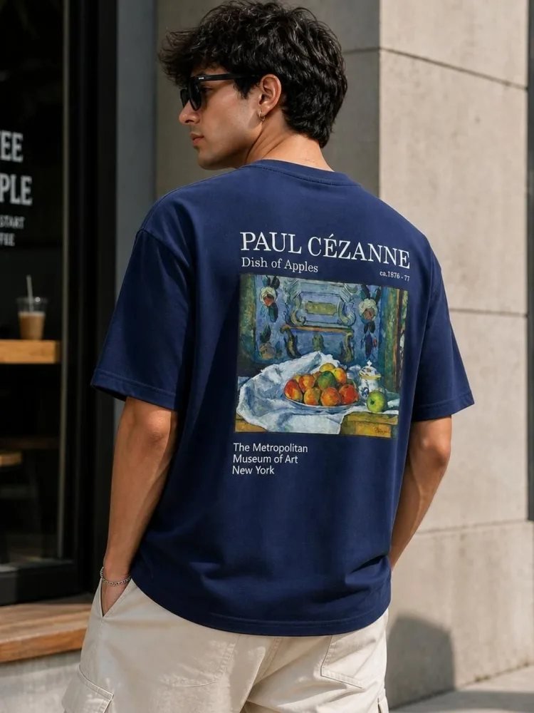 Camiseta Oversize Metro Line Azul Navy — vista frontal