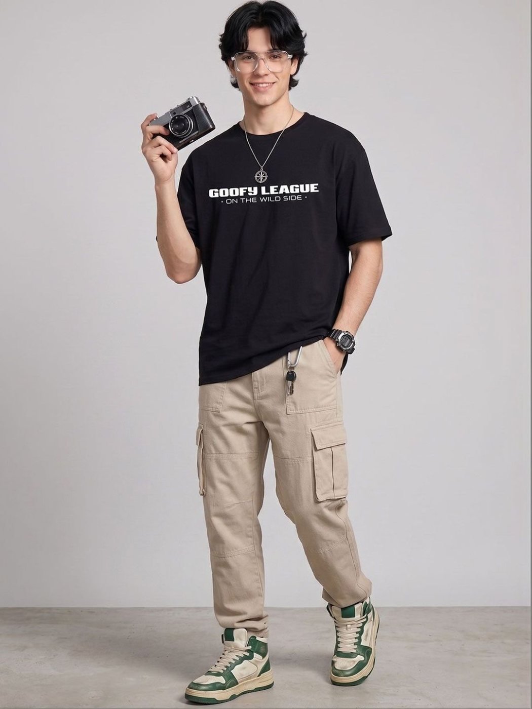 Camiseta Oversize Kite Line Negra — vista frontal