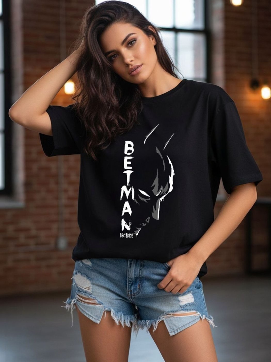 Camiseta Batman Oversize Halo Co Negra — vista frontal