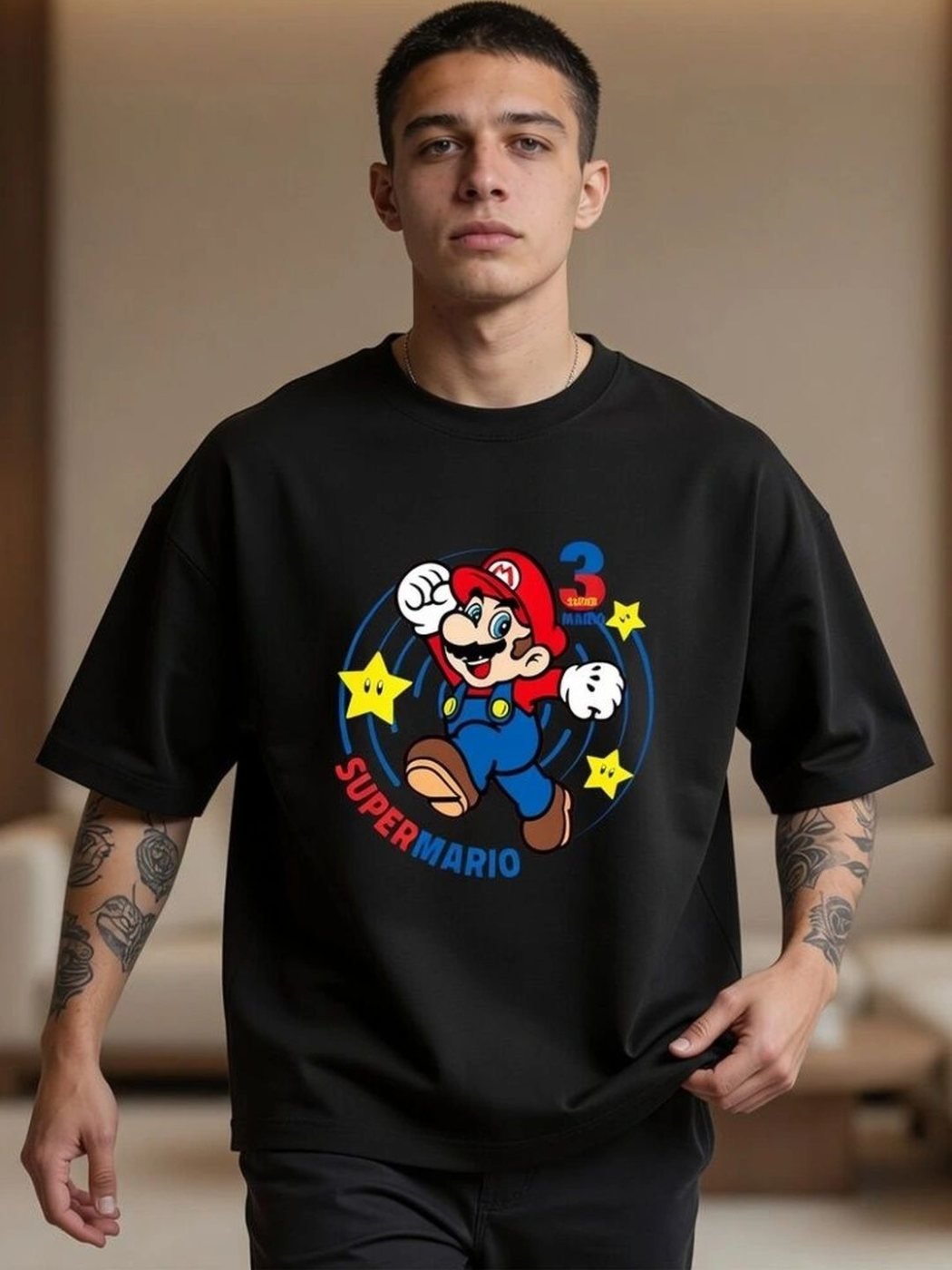 Camiseta Oversize Grove Line Negra — vista frontal