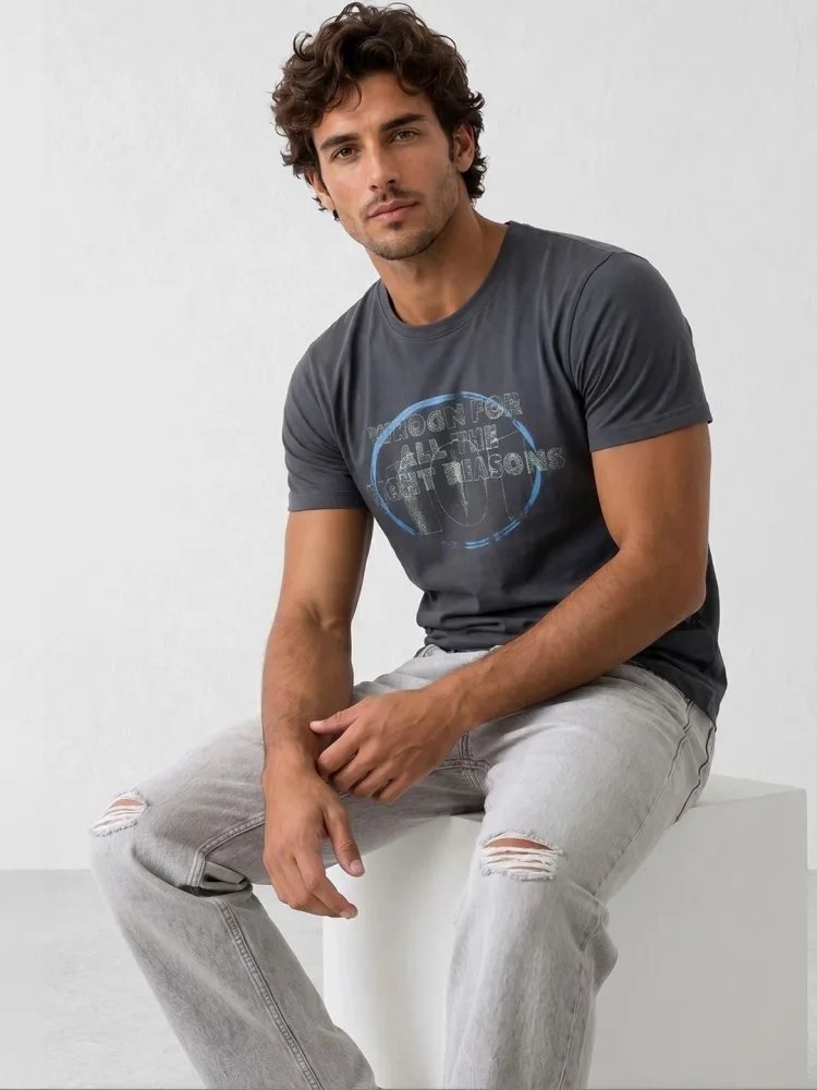 Camiseta Slim Fit Cuello Redondo Fresh Line Gris Jaspeado — vista frontal