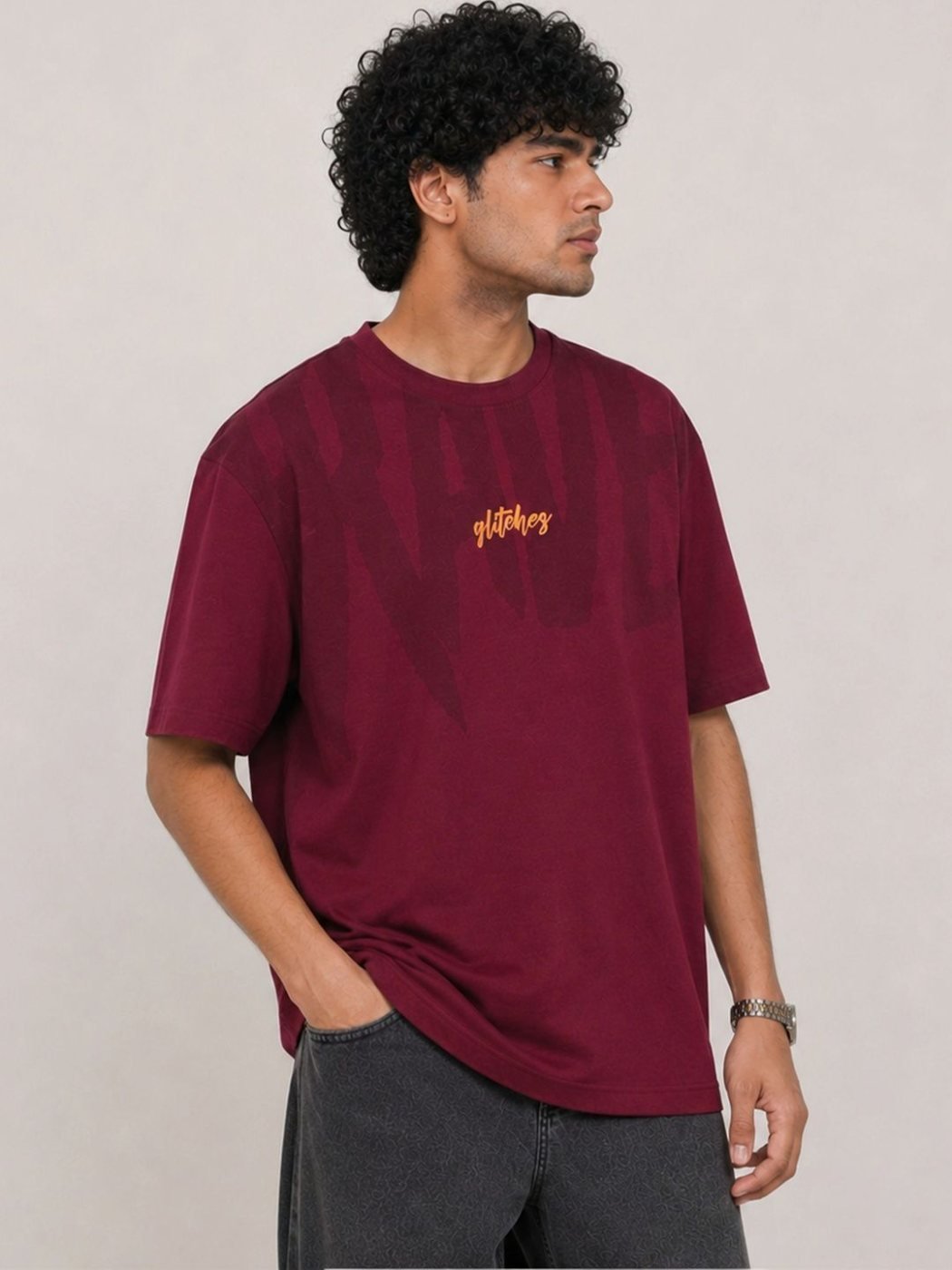Camiseta Oversize Daily Line Vinotinto — vista frontal