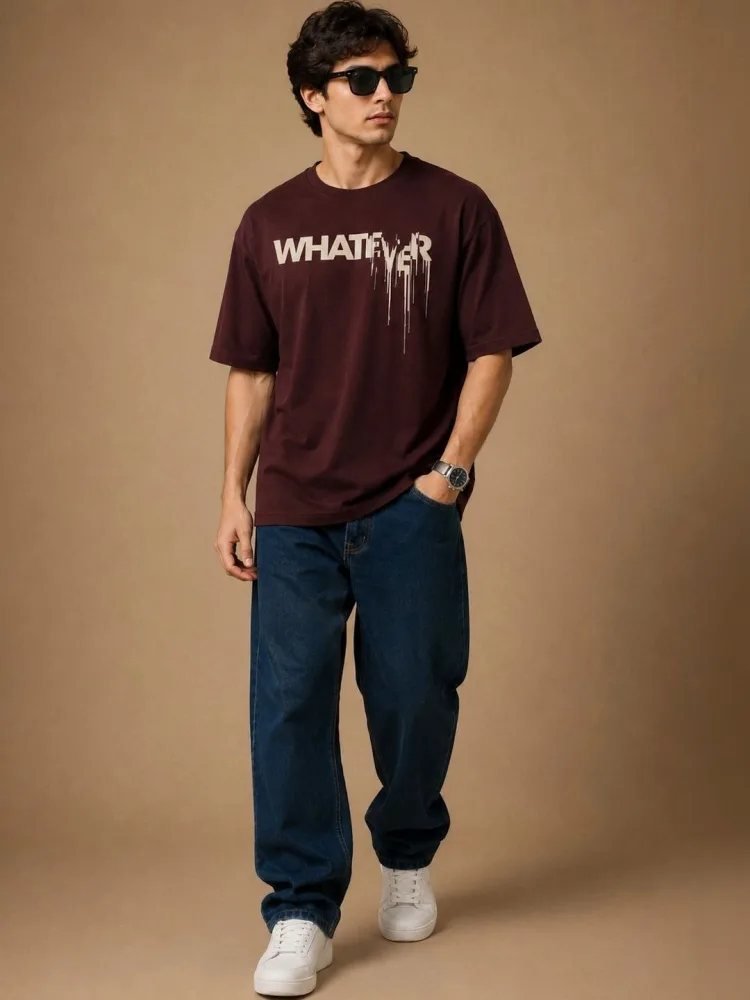 Camiseta Oversize Street Club Vinotinto — vista frontal