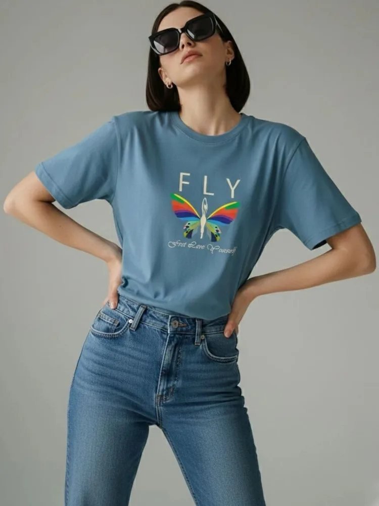 Camiseta Slim Fit Studio Co Azul Medio — vista frontal